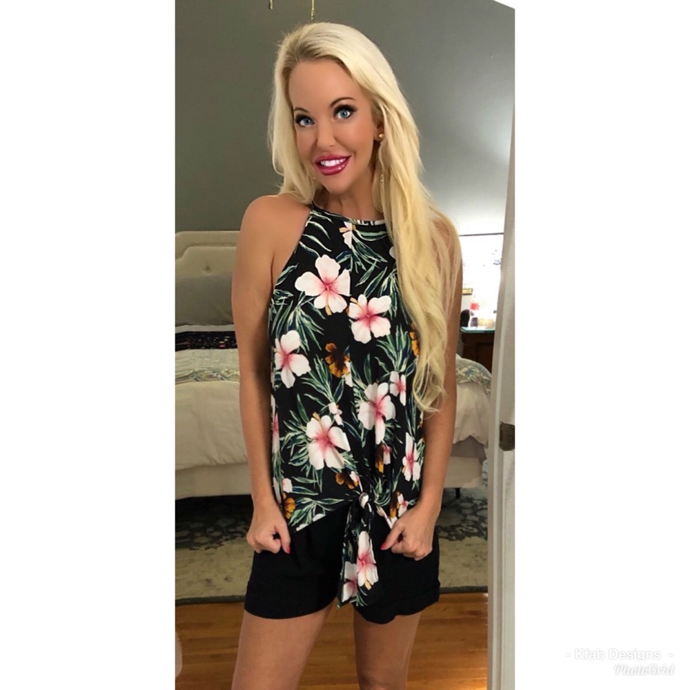 💐LAST 1! Tropical Floral Print Hem Tie Top-3left - Picture 6 of 6
